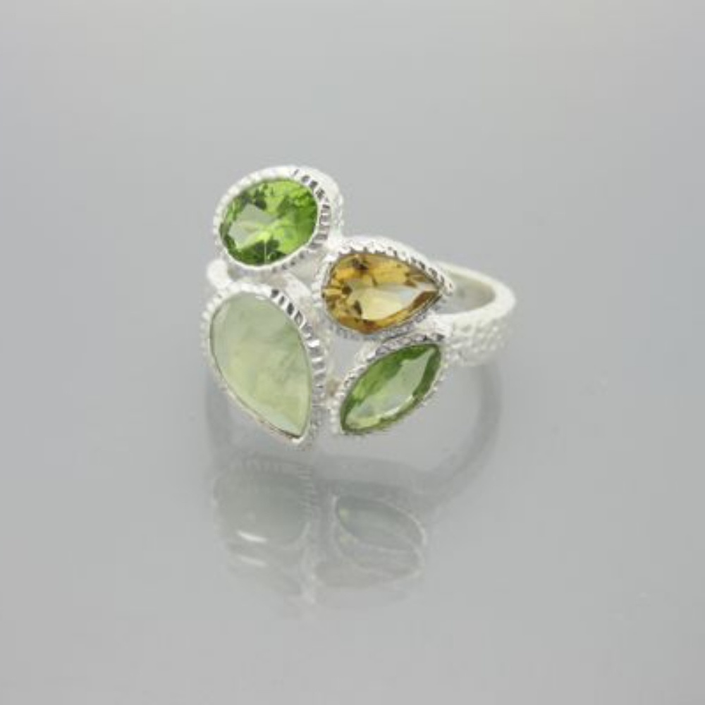 Peridot, Citrine, Prehnite, Textured Sterling Silv